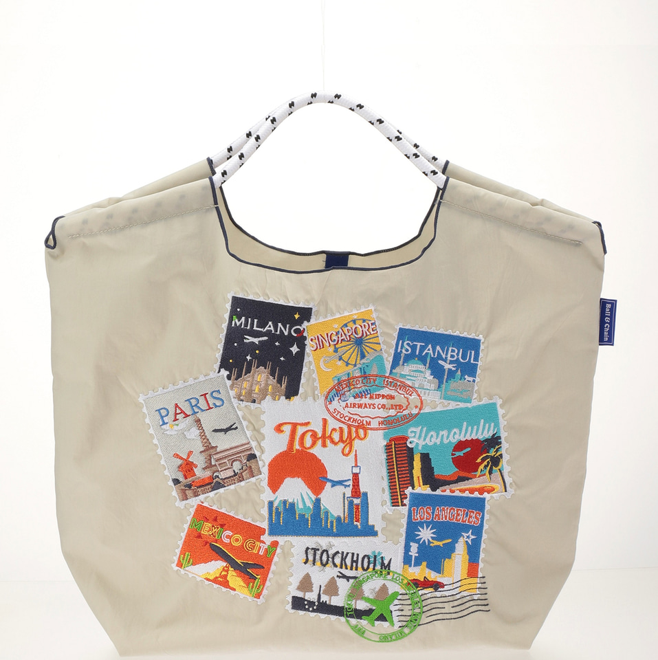 ANA×BALL＆CHAIN、海外切手風デザインのコラボエコバッグ。ANA STORE