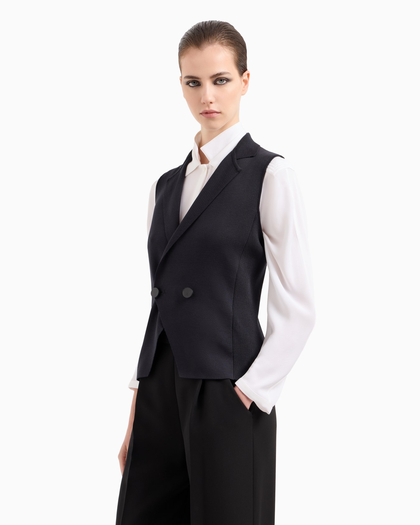 ジョルジオアルマーニGIRGIOARMANIベルベットジレ ベスト黒｜高級感