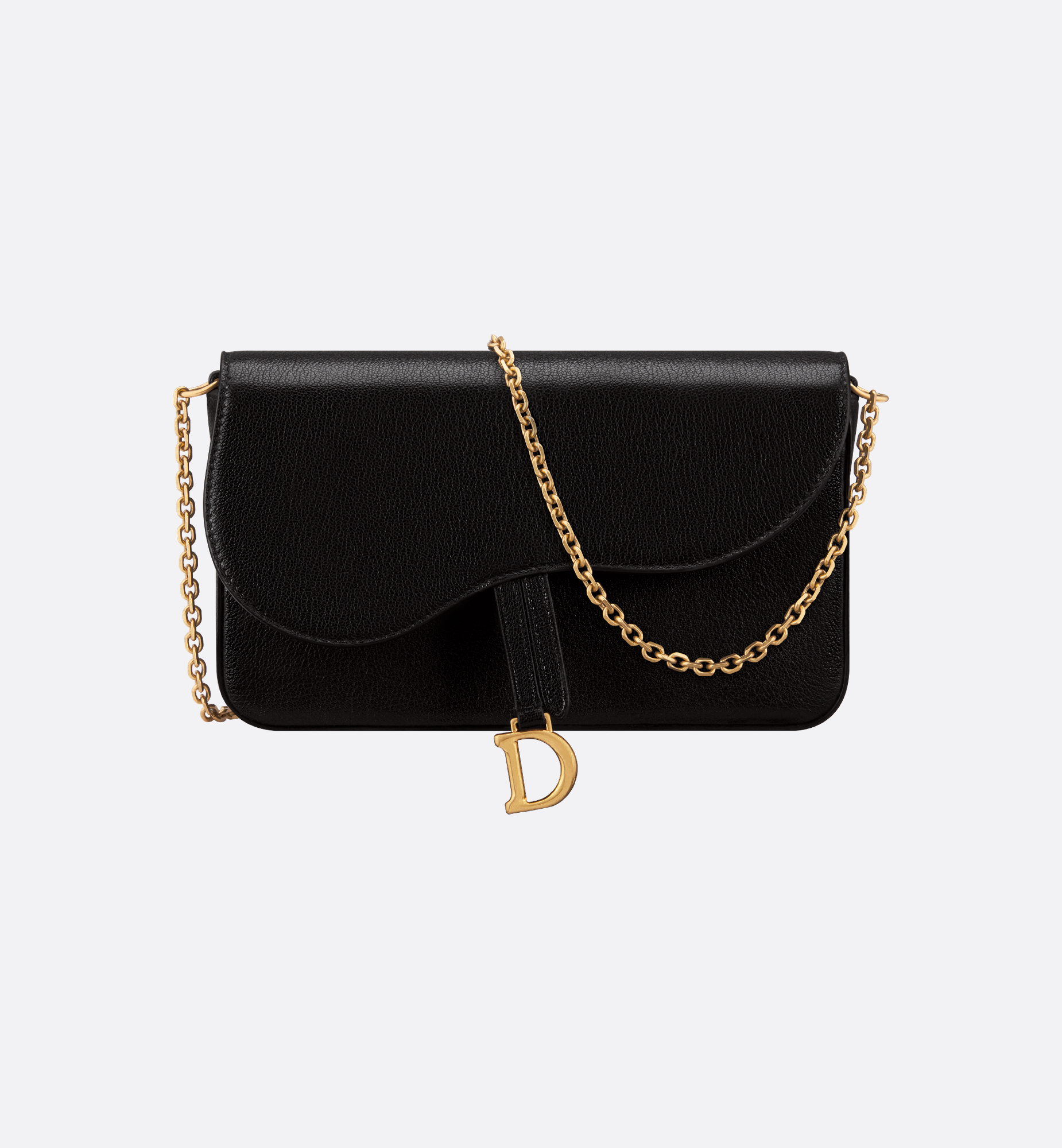 Medium Saddle Pouch with Chain Black Goatskin | DIOR