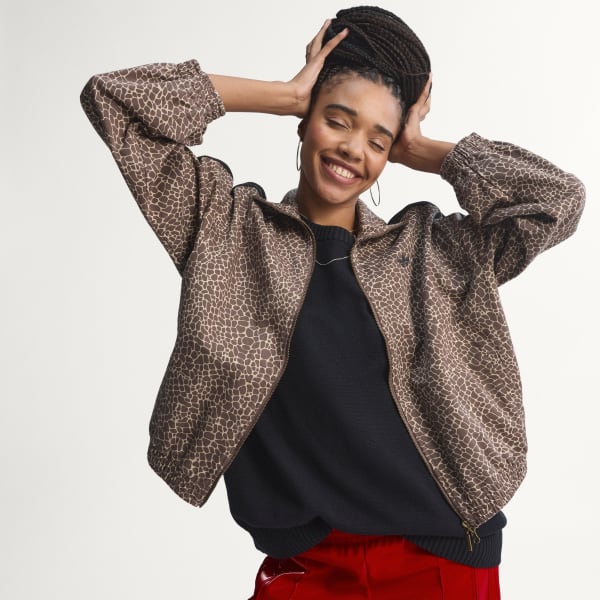 adidas FIREBIRD OVERSIZED AOP DENIM JACKET - Brown | Free Shipping