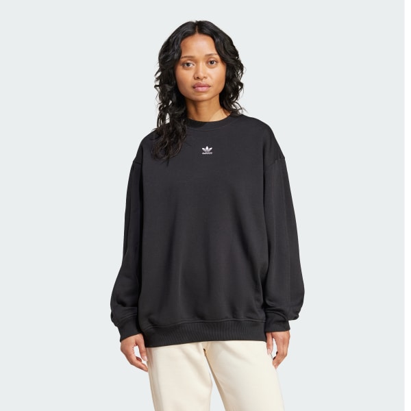 adidas Essentials Fleece Long Oversized Crew Sweatshirt - Black