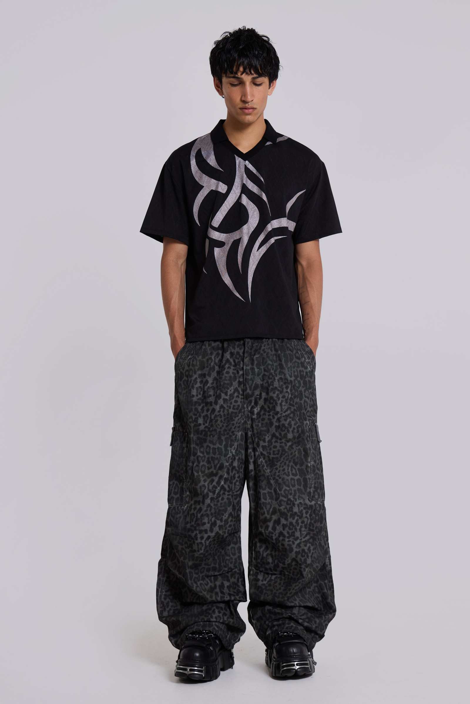 Charcoal Leopard Parachute Pants | Jaded London | Clothing