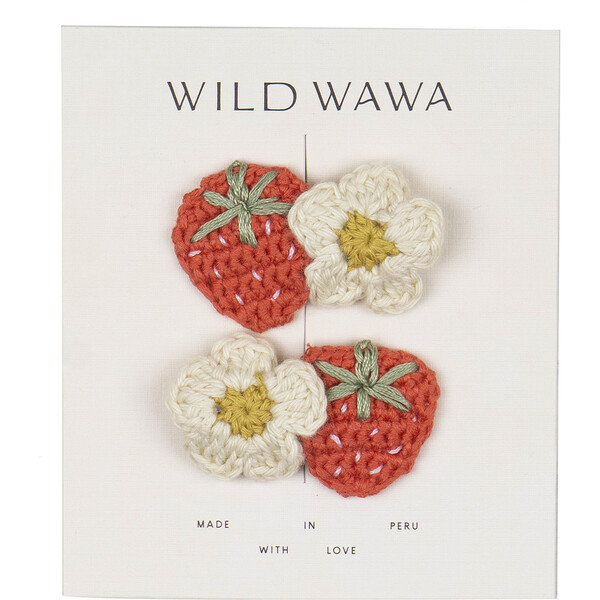 Crochet Clip Set, Strawberry Daisy - Wild Wawa Hair Accessories