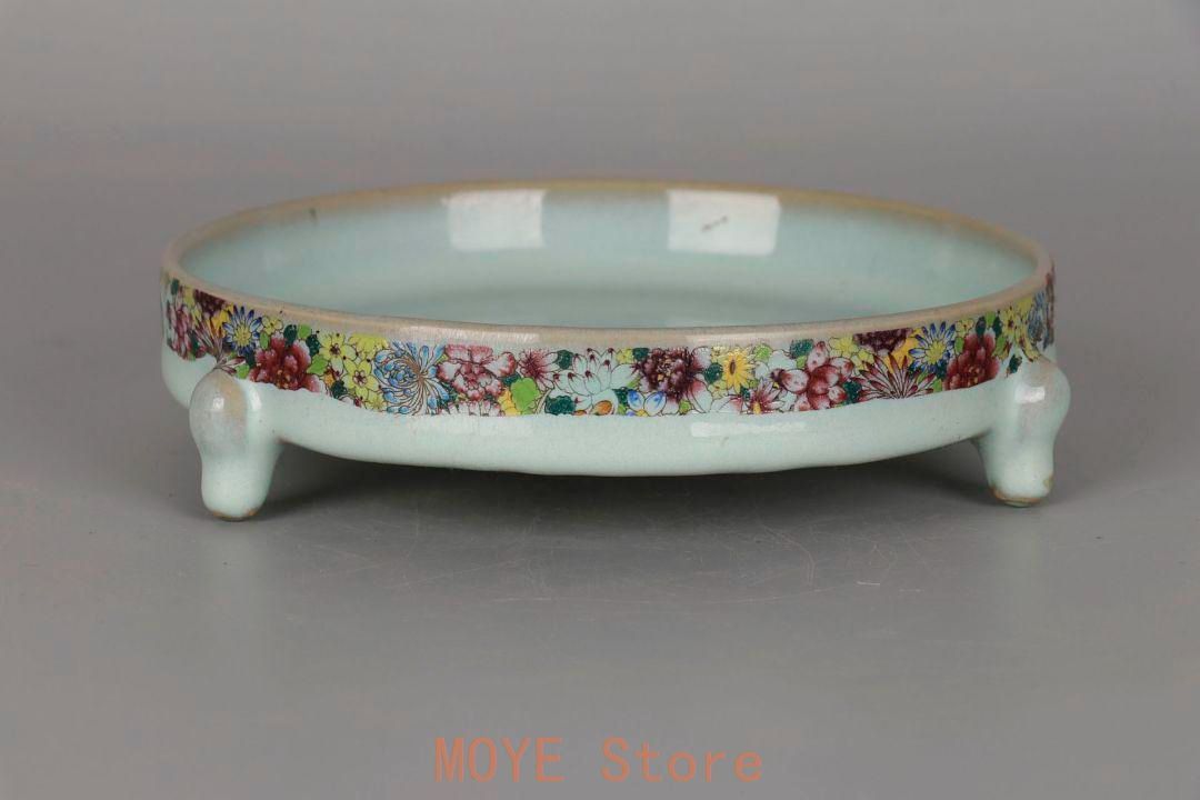 宋汝窯天青釉多方洗四足盆 文房具 最新 書道具 文房具 現代工芸品美術