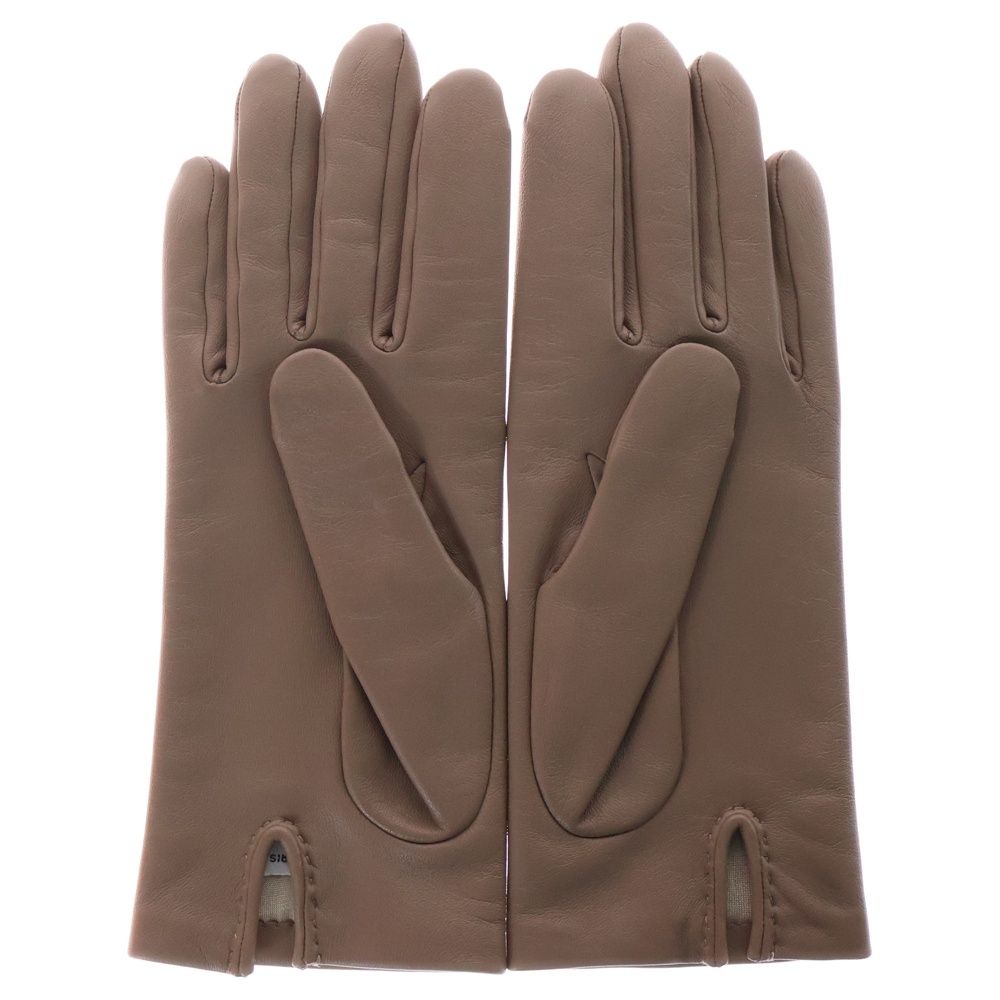 HERMES (エルメス) ラッキーチャーム レザー グローブ 手袋 ブラウン