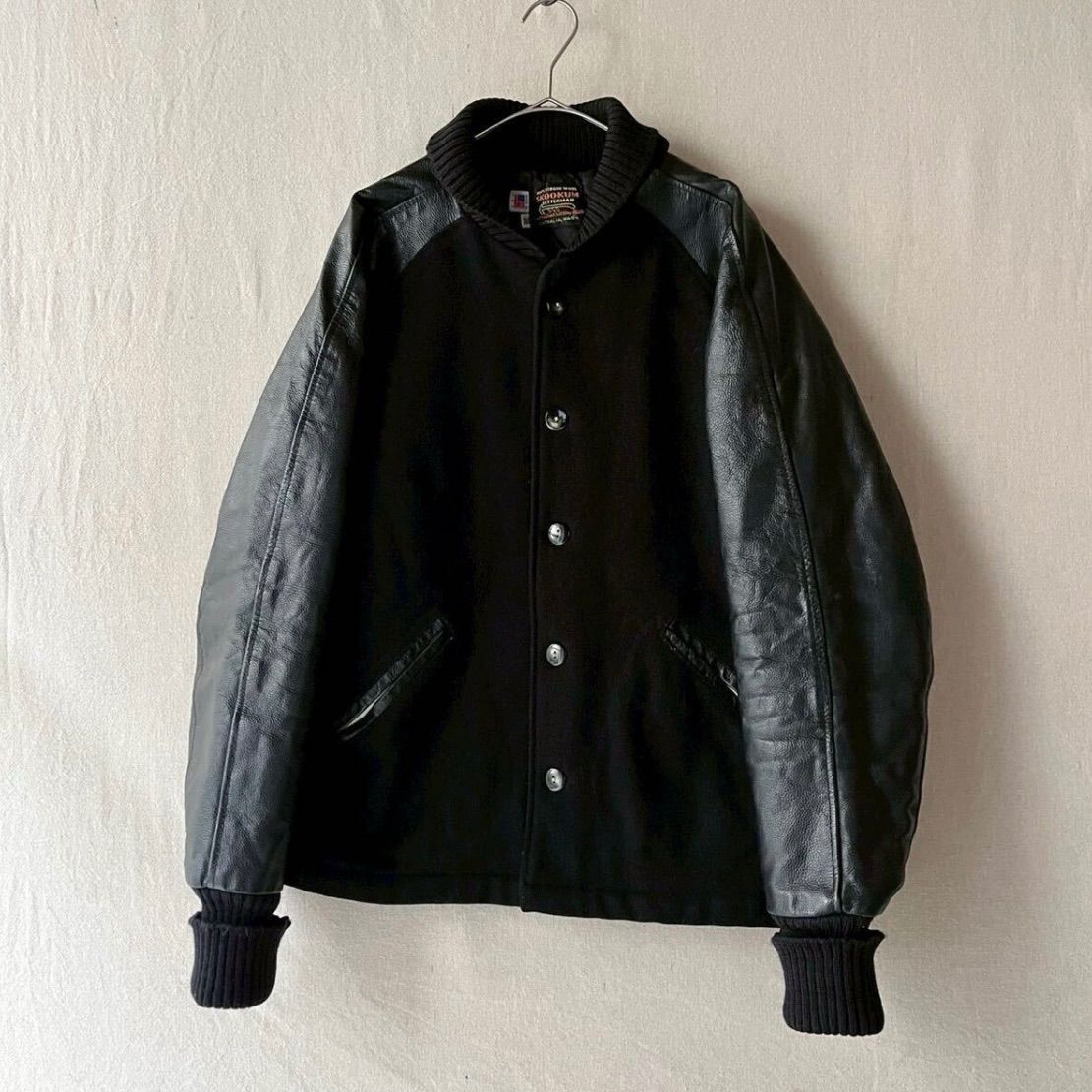 レザー×ウール】90s USA製 SKOOKUM スタジャン / 38 ブラック