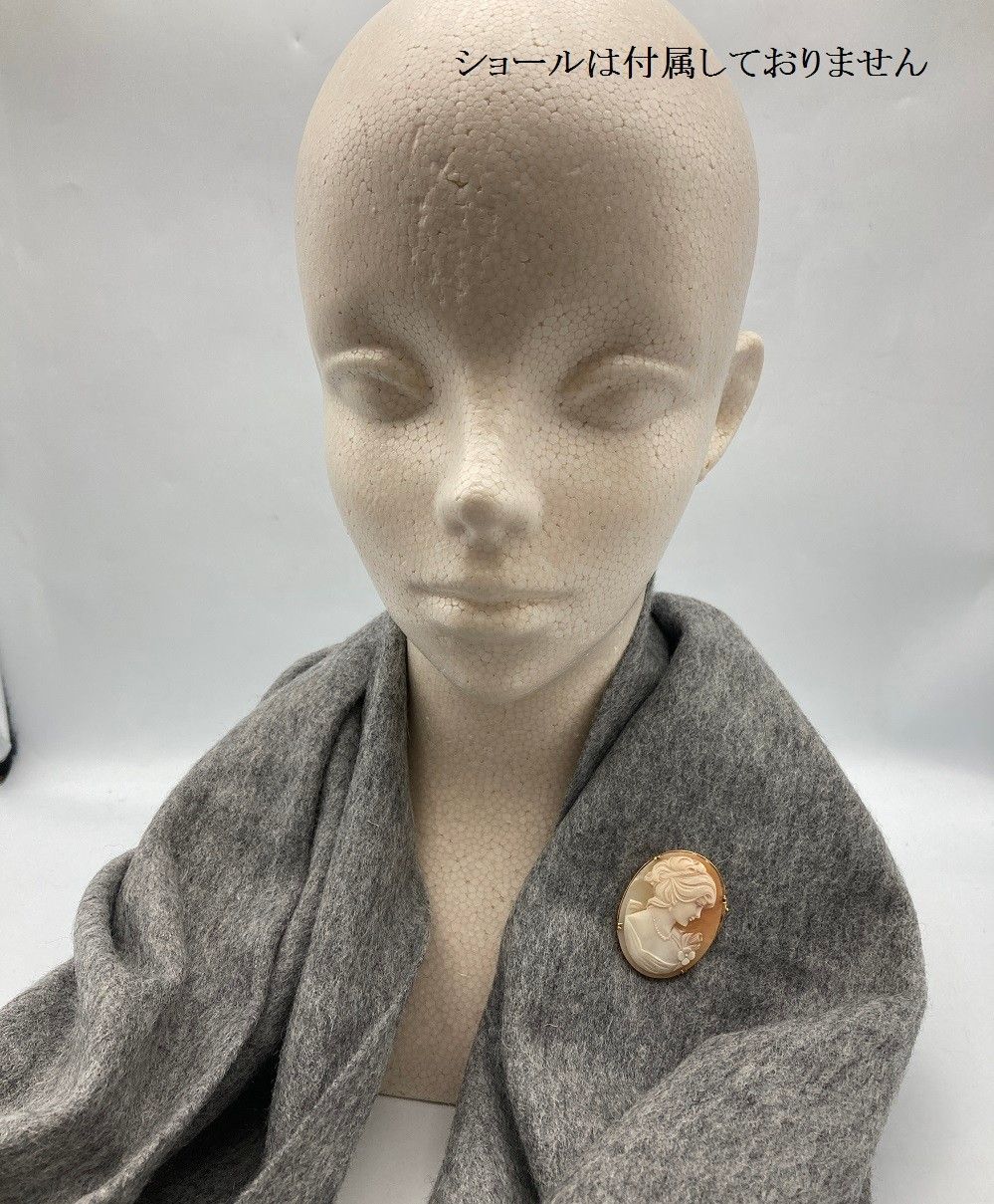K18 シェルカメオ ブローチ ペンダントトップ 女性の横顔 中古 D4