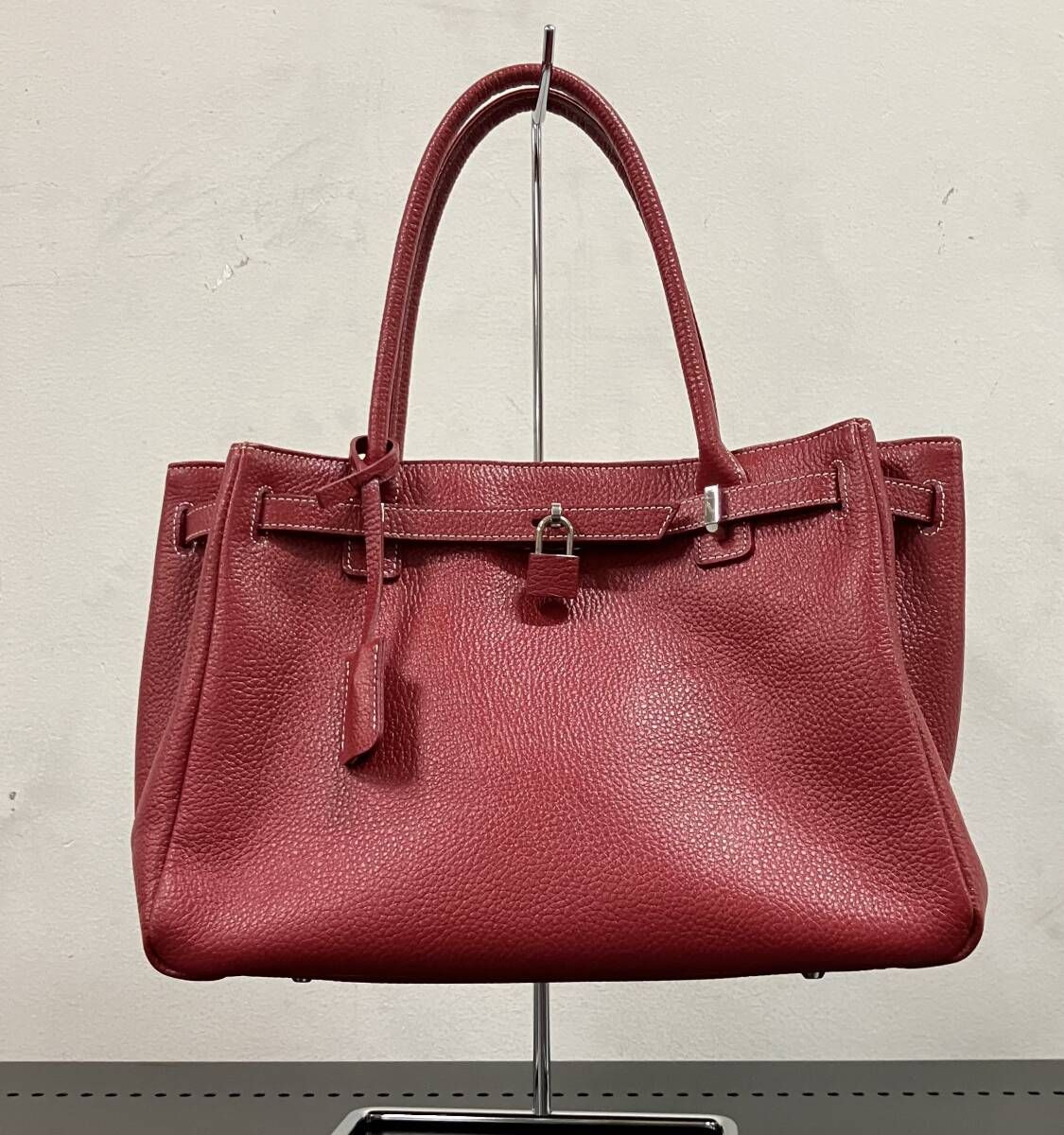 傳濱野 ハンドバッグ ミーティア レッド レザー トートバッグ 南京錠