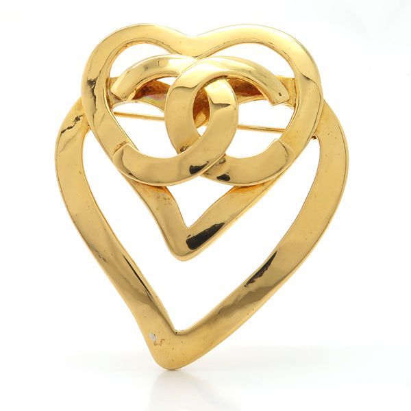 CHANEL ブローチ 95P ダブルハート ココマーク GP ヴィンテージ