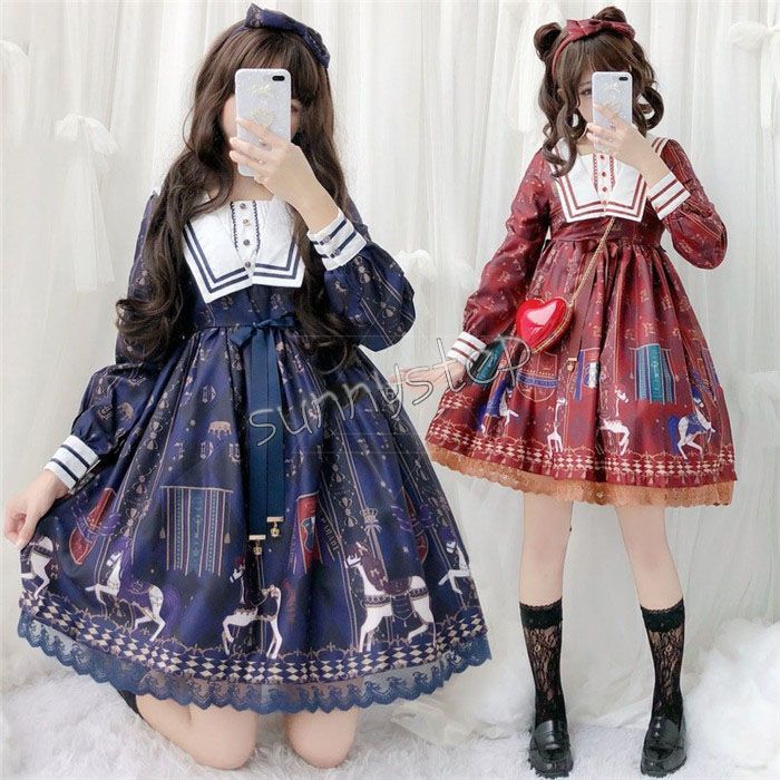 ゴスロリ ワンピースメリーゴーランド柄 ロリータ 可愛い - メルカリ