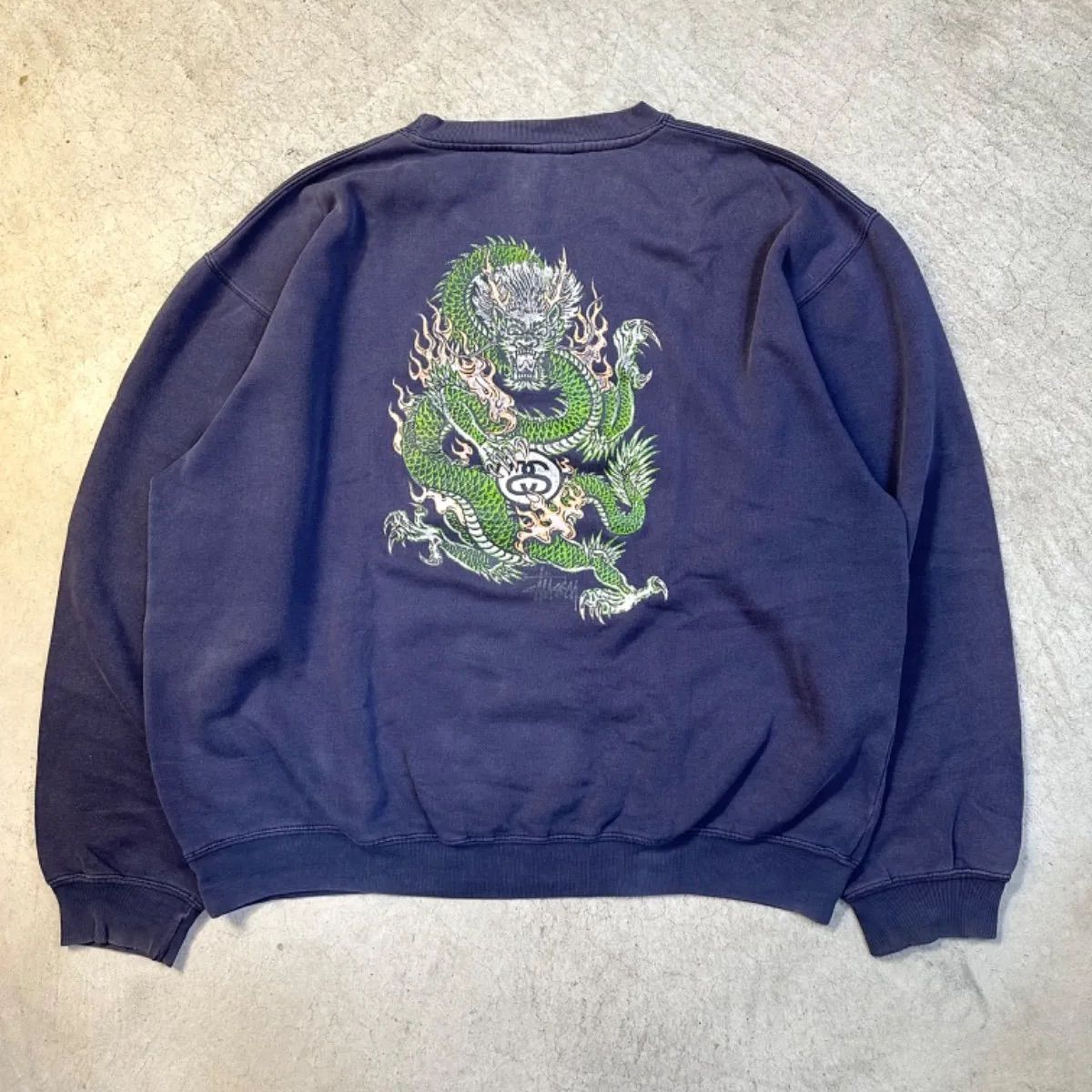 90s STUSSY old stussy 紺タグ USA製 スウェット ドラゴン 龍 ナス紺