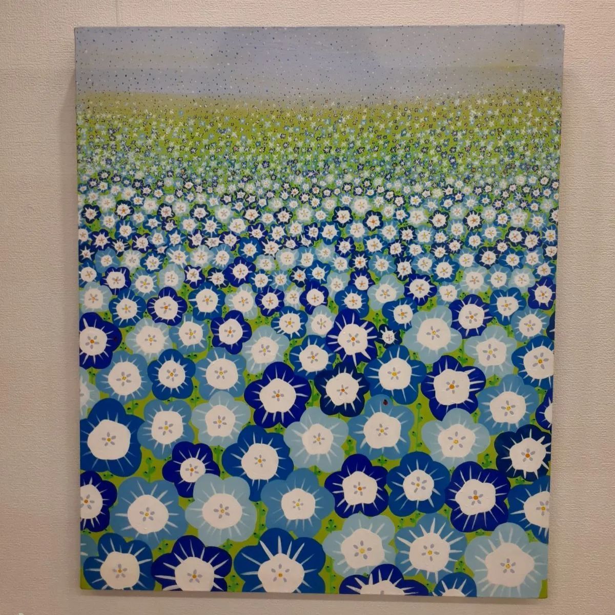 ハッピーネモフィラ畑F20号ハッピー太陽画家小楠アキコ作品