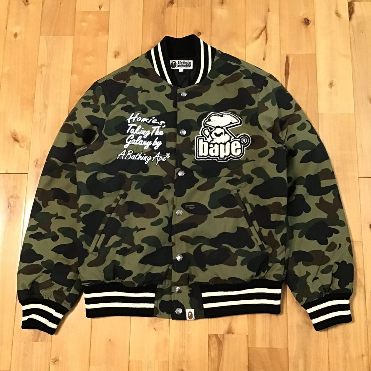 BAPE LOGO スタジャン Lサイズ 1st camo green a bathing ape varsity