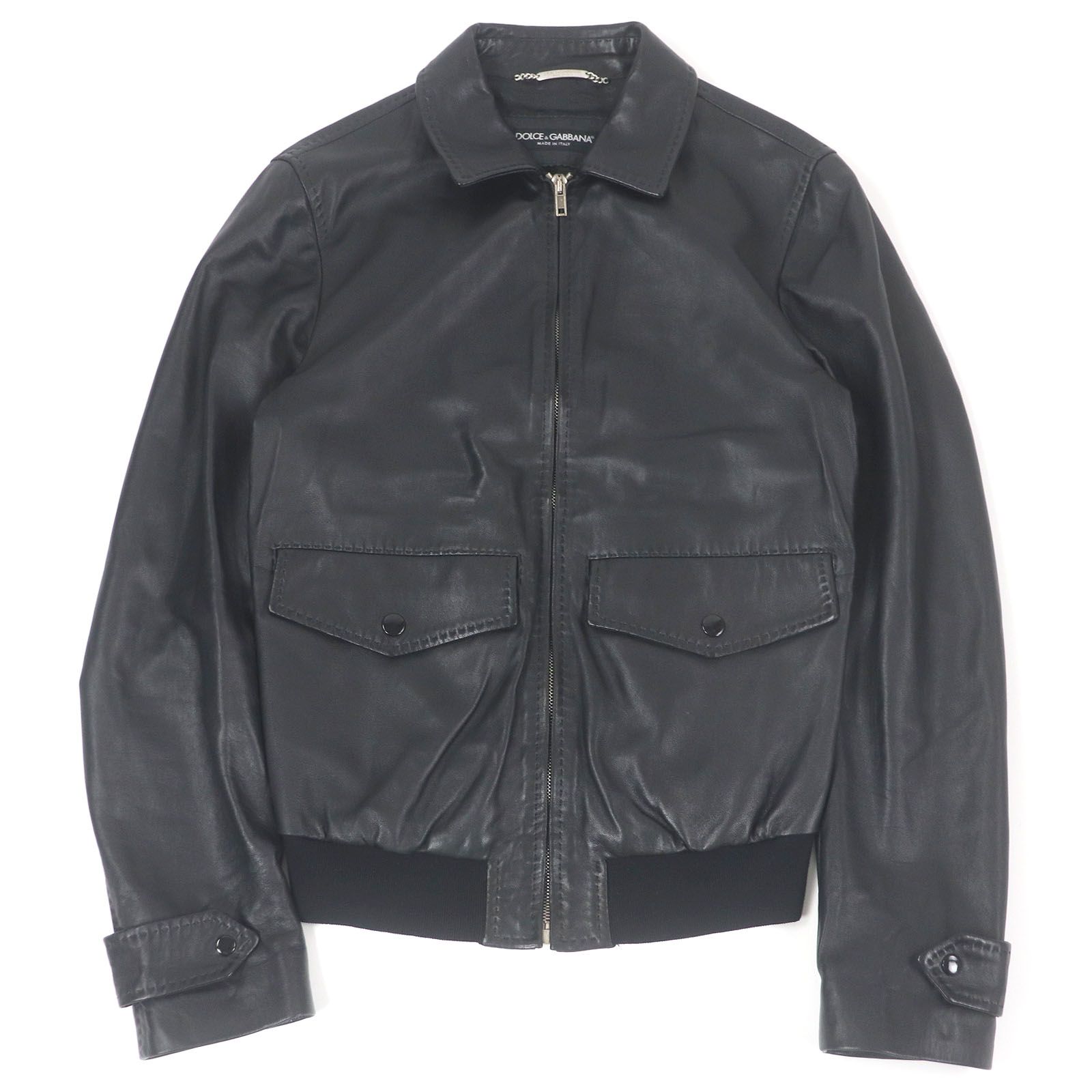 Dolce & Gabbana ブラックレザーシングルライダースジャケット36