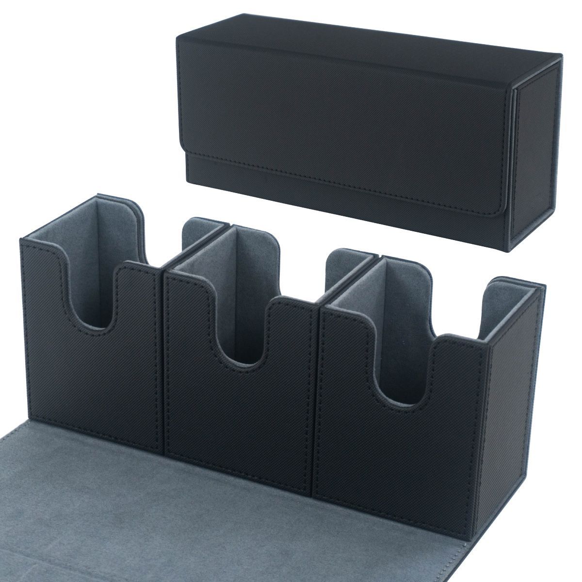 新品】デッキケース レザー 3個 マグネット 3重スリーブ 3つ 3列 3