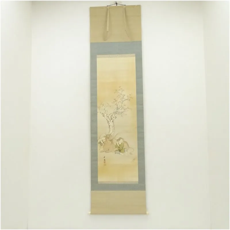 真作/大智勝観/竹に雀図/尾竹越堂の桐極箱付/布袋屋掛軸HG-920 真作/大