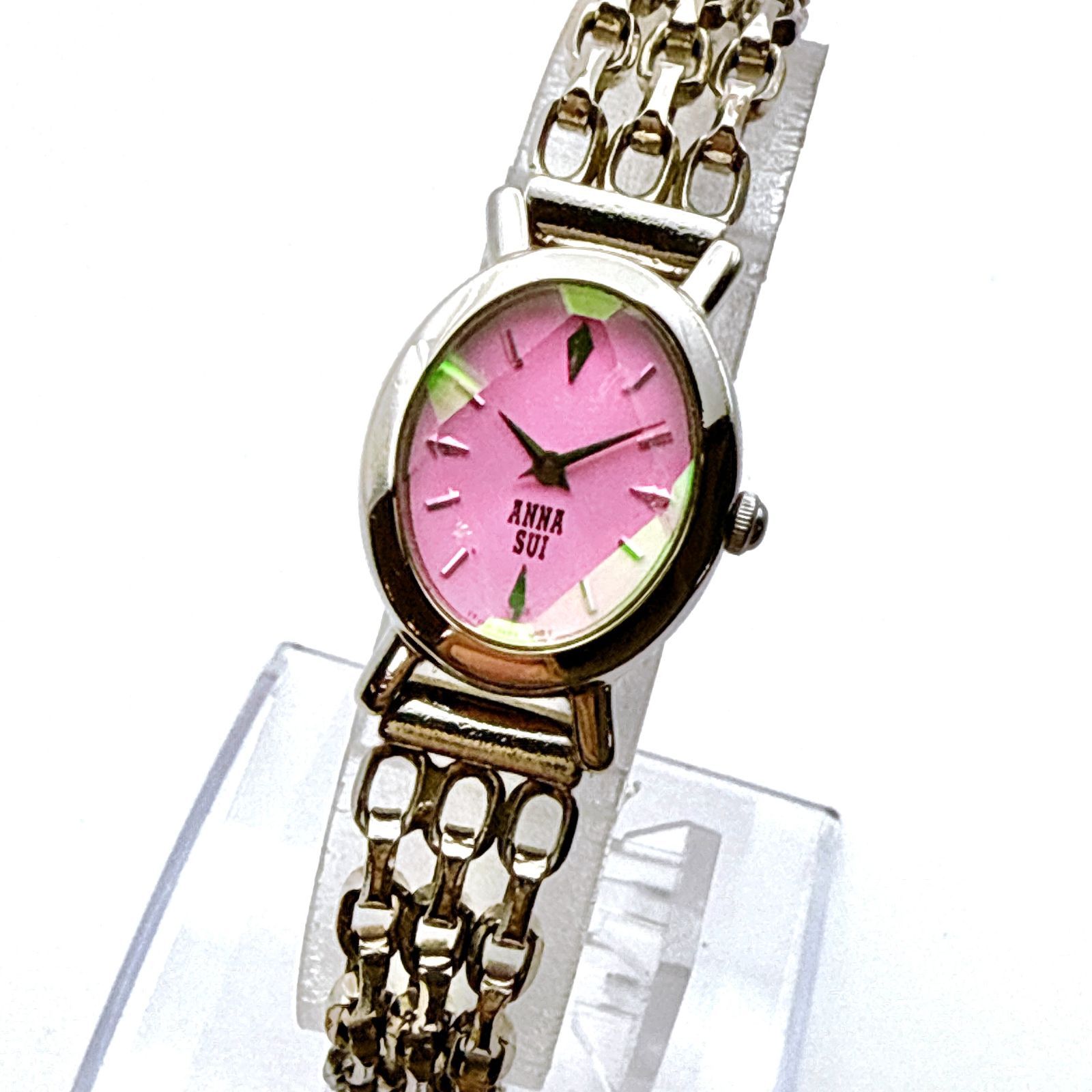 C094 ANNA SUI アナスイ カットガラス ピンクダイアル チェーンベルト
