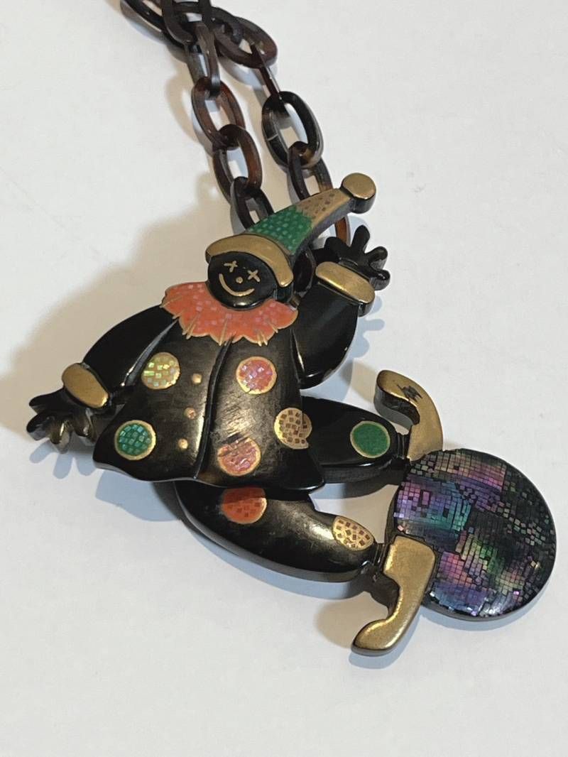 鼈甲螺鈿蒔絵一径作 ピエロ ネックレス ブローチ べっこう 鼈甲