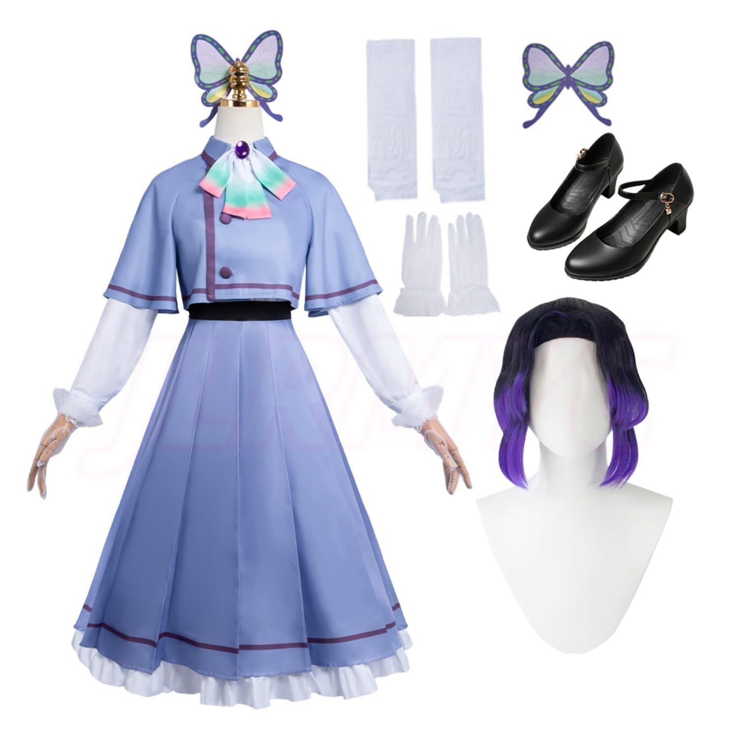 胡蝶しのぶコスプレ 衣装 セット【髪飾りと靴下とウイッグと靴付き
