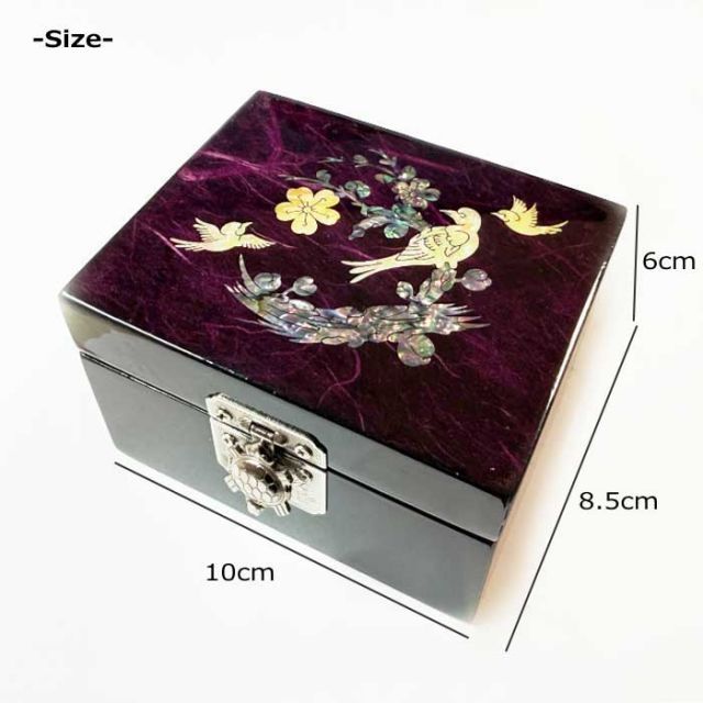 螺鈿細工 宝石箱 小物入れ 紫色に螺鈿の上品な輝き 梅と鳥の 韓国伝統