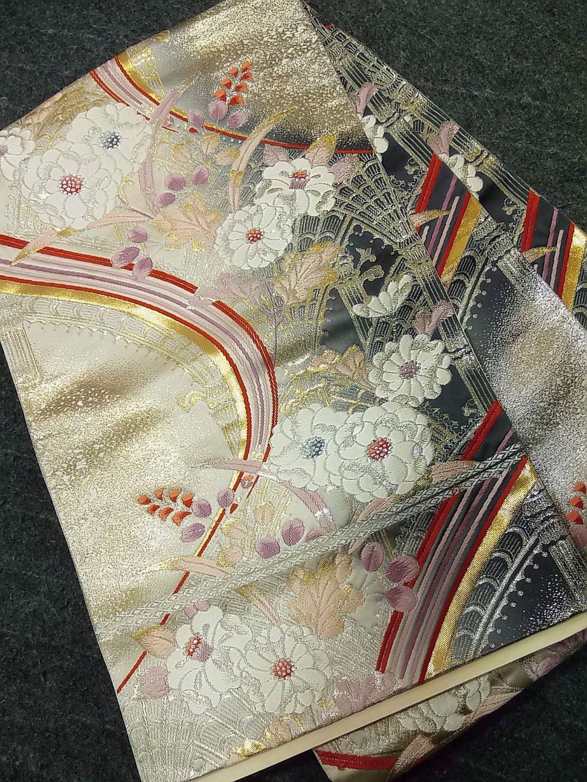 豪華振袖3点セット＊染め分け古典柄 金駒刺繍 沙耶型地紋 長襦袢・袋帯