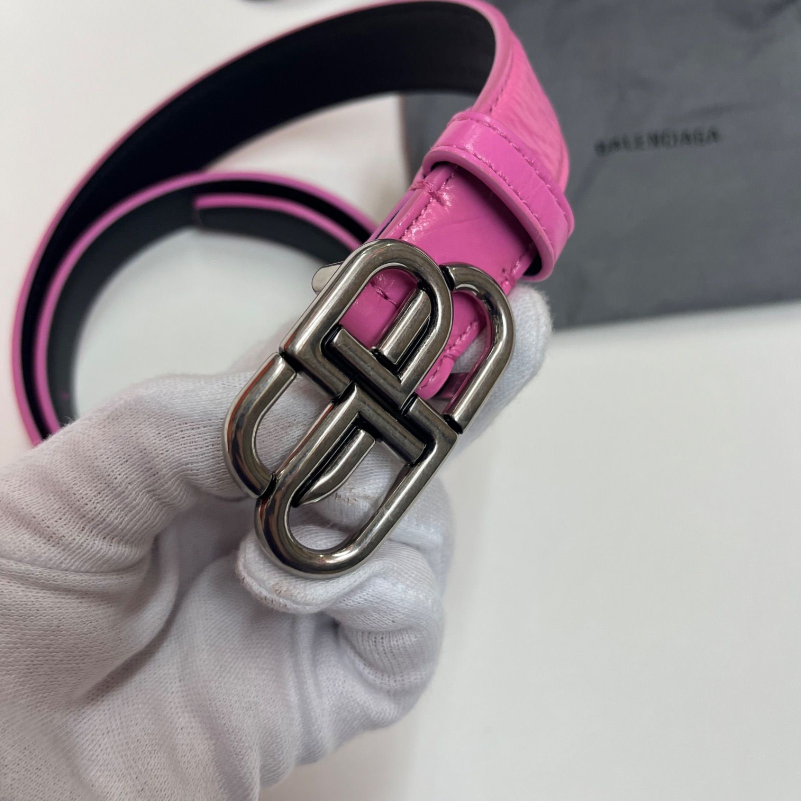バレンシアガ ベルト レザー ピンク ヴィンテージシルバー金具 未使用