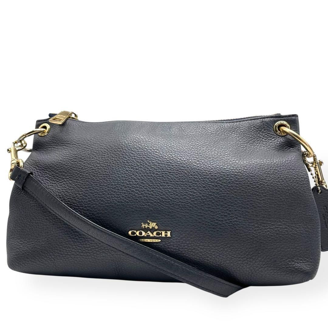 極美品 COACH コーチ ショルダーバッグ レザー 斜め掛け ネイビー