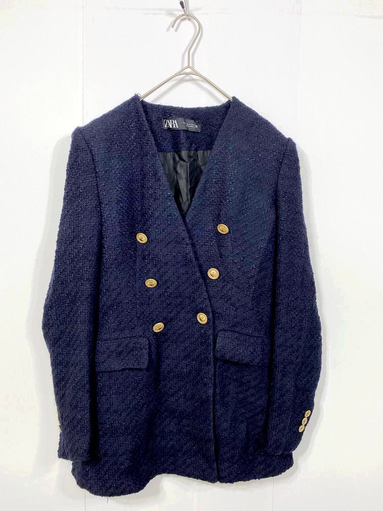美品 ZARA ザラ 8644/457/401 クスチャーノーラペルブレザー ツイード