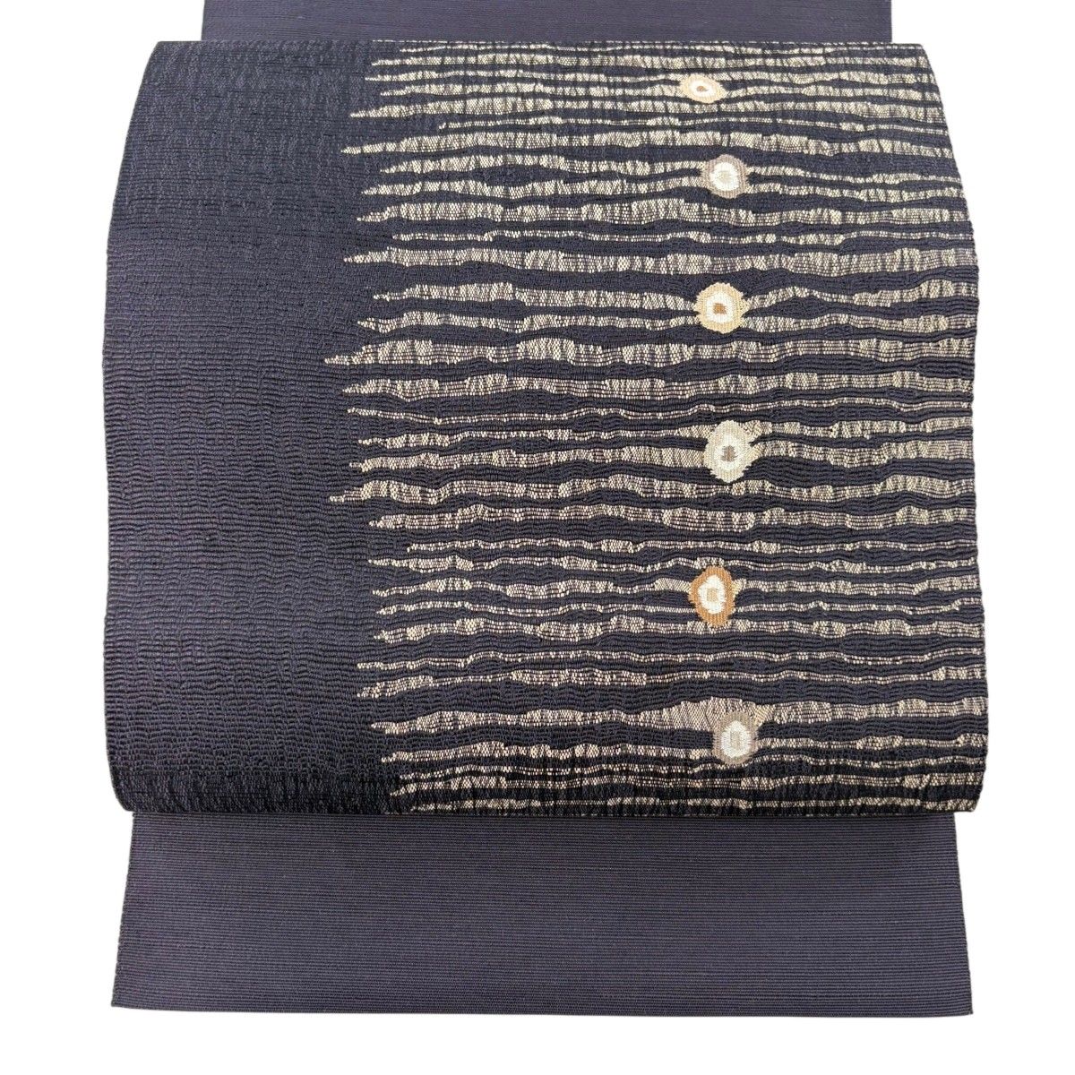 美品】 名古屋帯 秀品 八寸名古屋帯 松葉仕立て 幾何学模様 灰紫 正絹