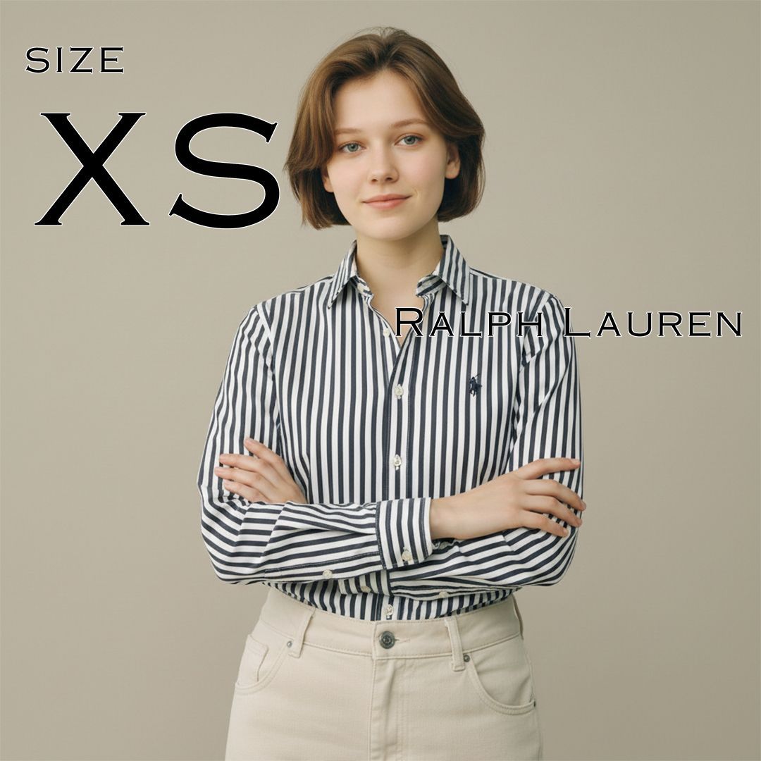 Ralph laurenラルフローレン コットン製 胸イニシャル刺繍ストライプ