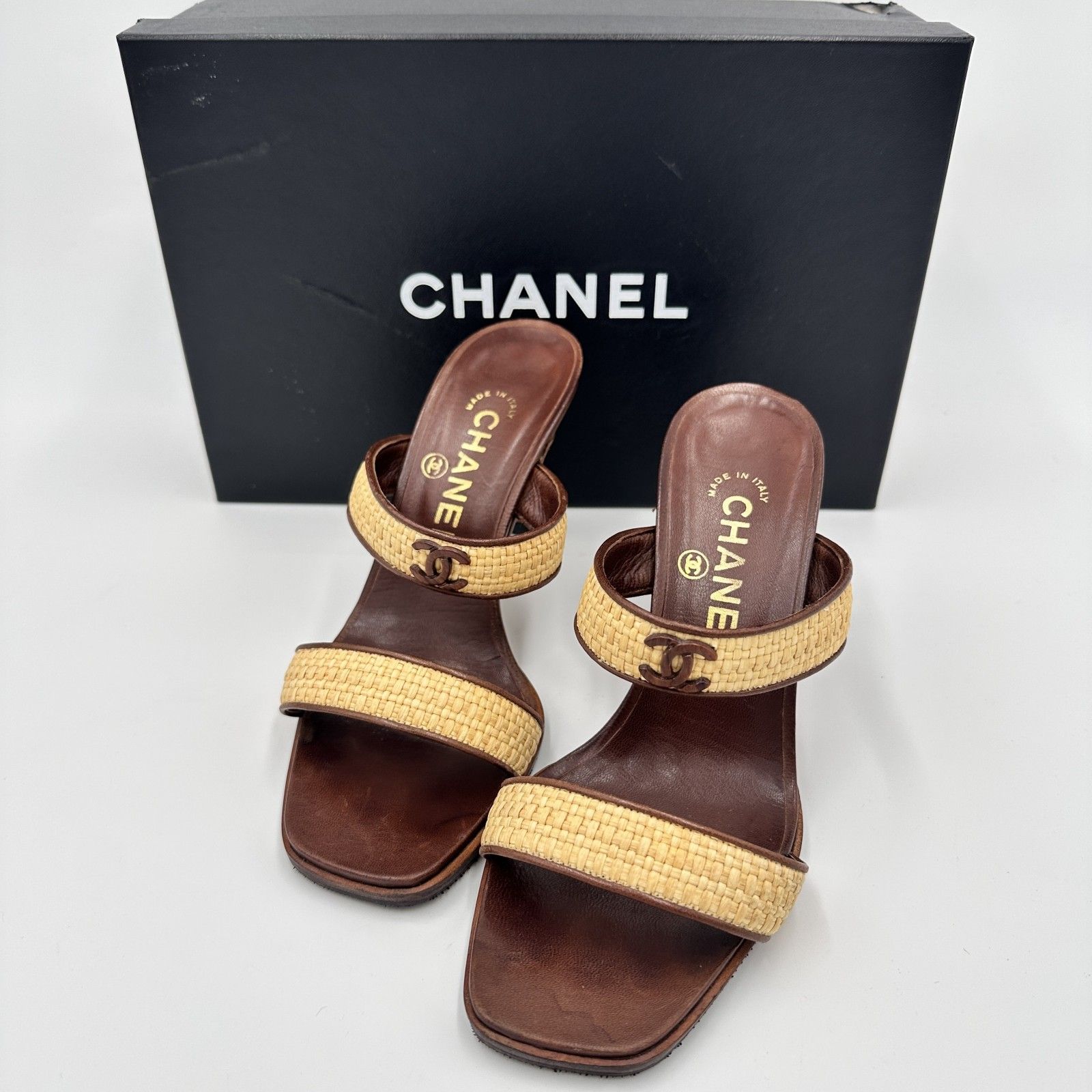 CHANEL（シャネル）ココマーク ラフィア レザー ミュールサンダル