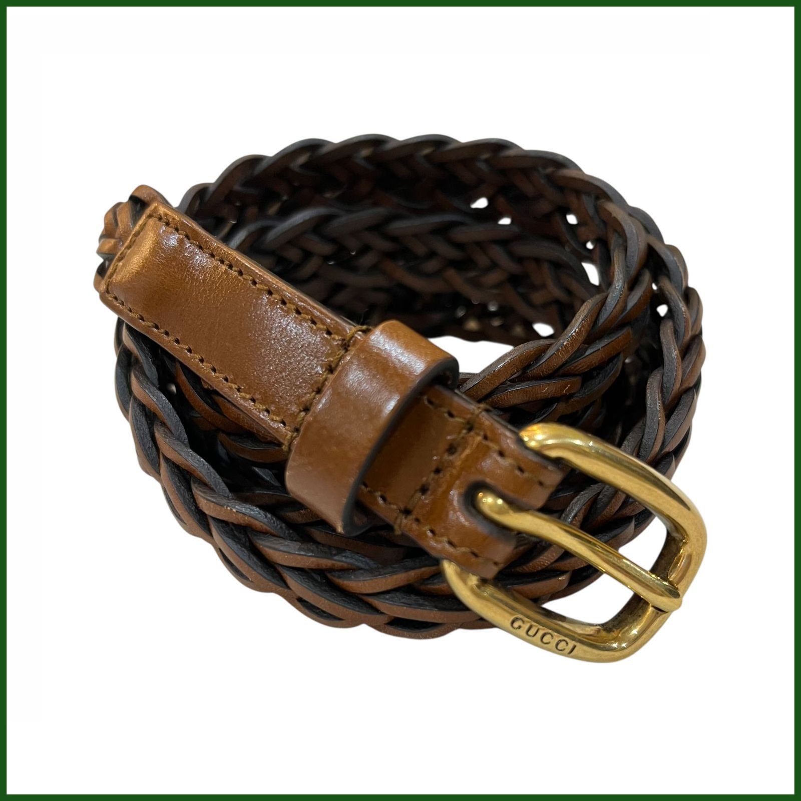 中古 ○グッチ/Gucci○編み込みレザーベルト ウエスト～85cm程度まで