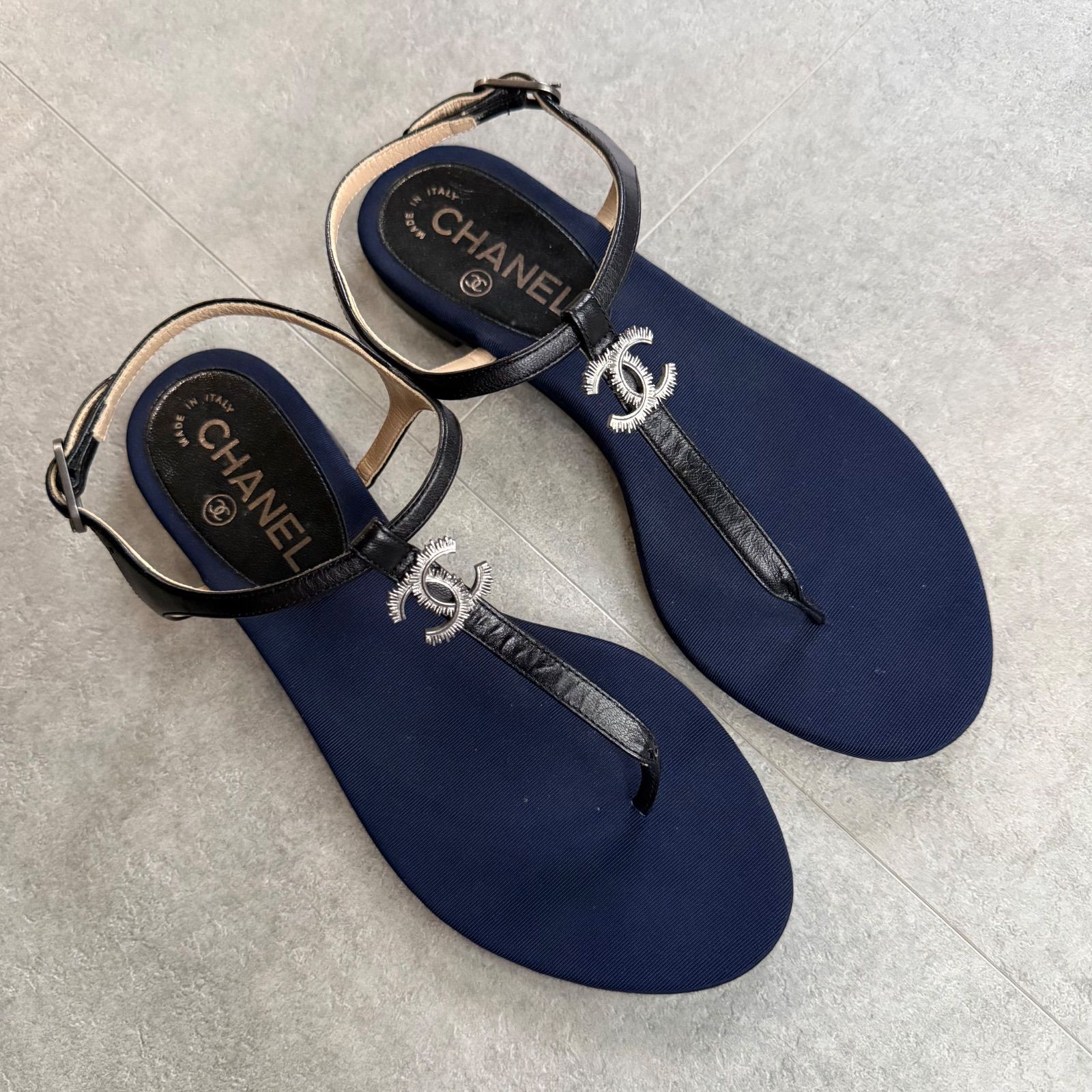 美品 CHANEL シャネル ココマーク トングサンダル フラットシューズ