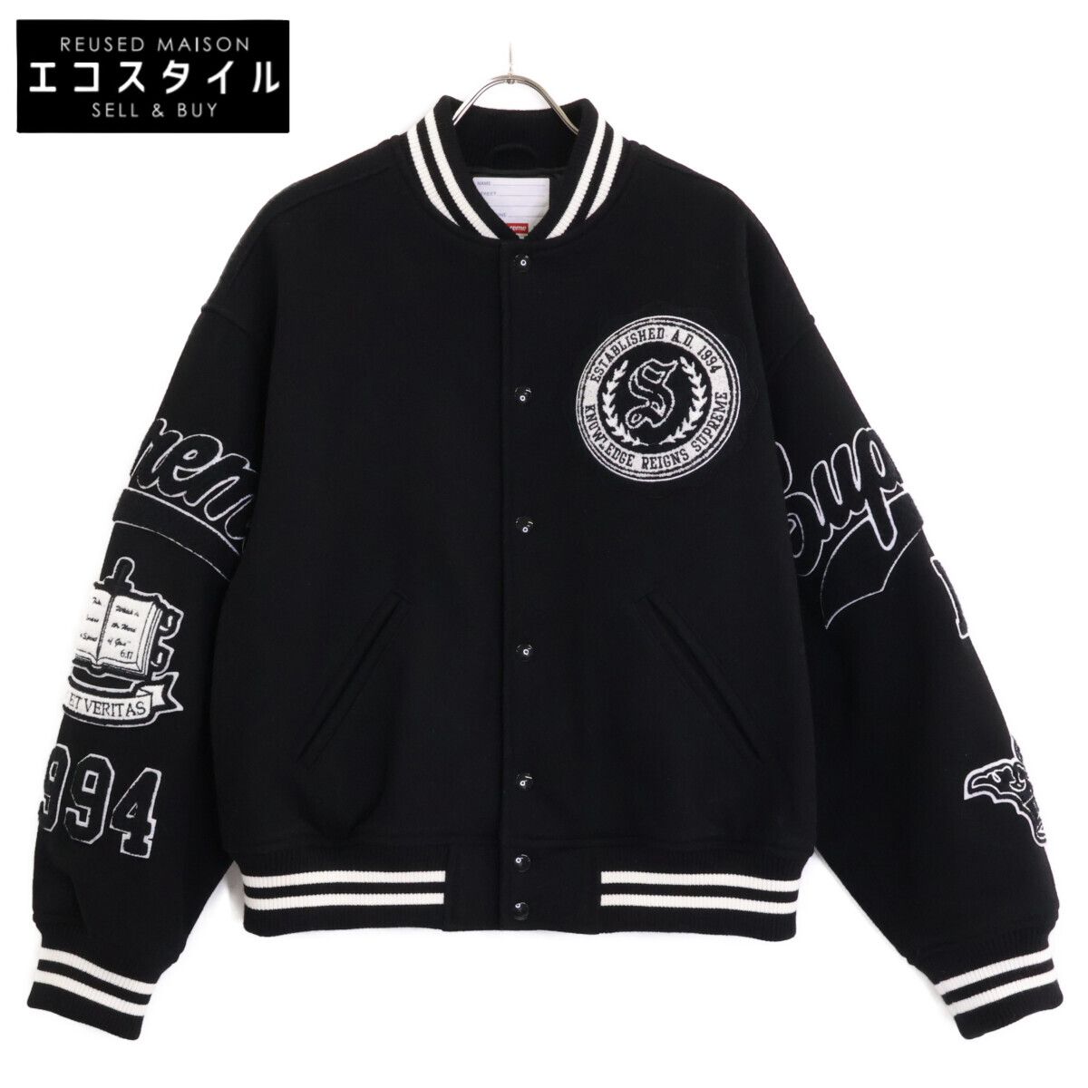 Supreme シュプリーム 24FW ﾌﾞﾗｯｸ×ﾎﾜｲﾄ Veritas Varsity Jacket M