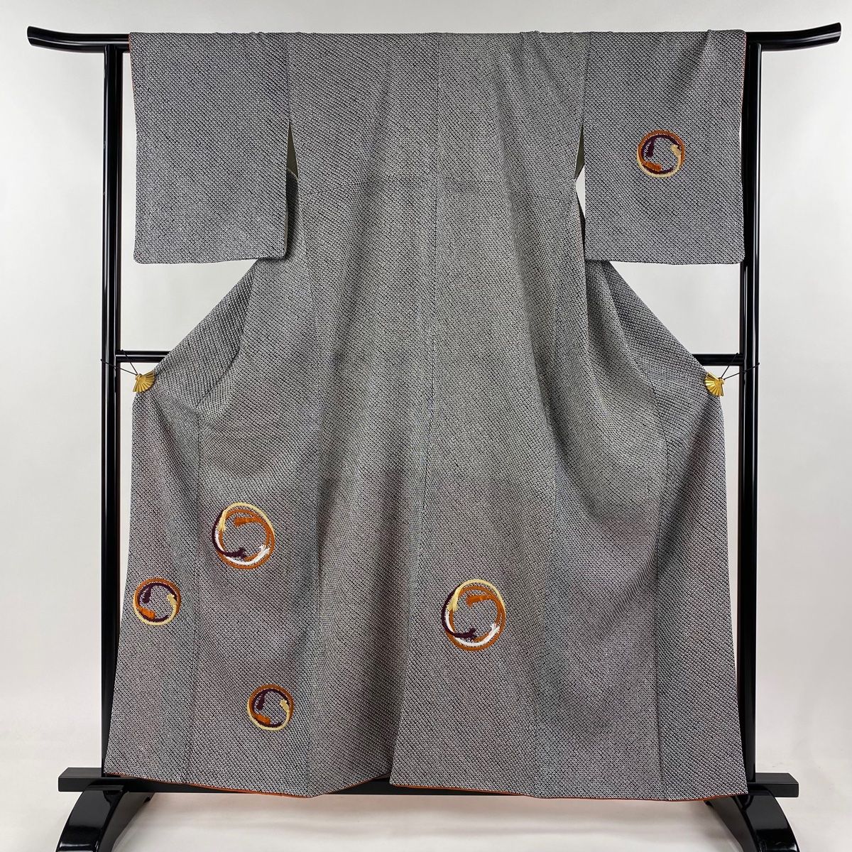 付下げ 身丈159cm 裄丈64.5cm M 袷 組紐 刺繍 総絞り 黒 正絹 秀品