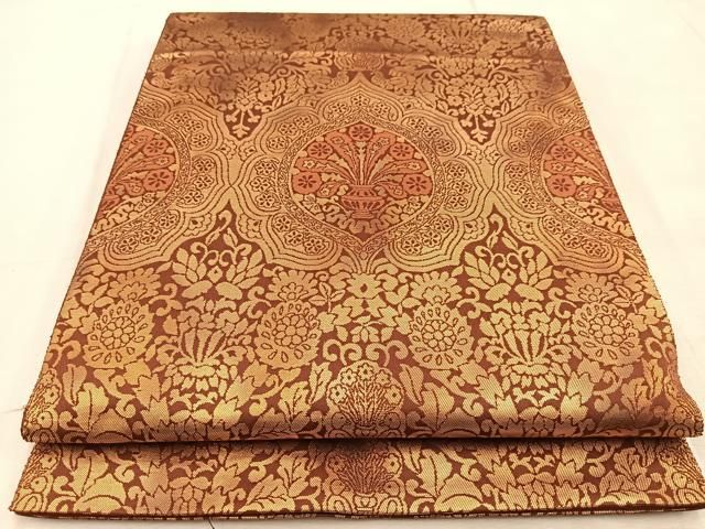 平和屋着物◎西陣 服部織物謹製 六通柄袋帯 飾花文 こはく錦 金糸 正絹