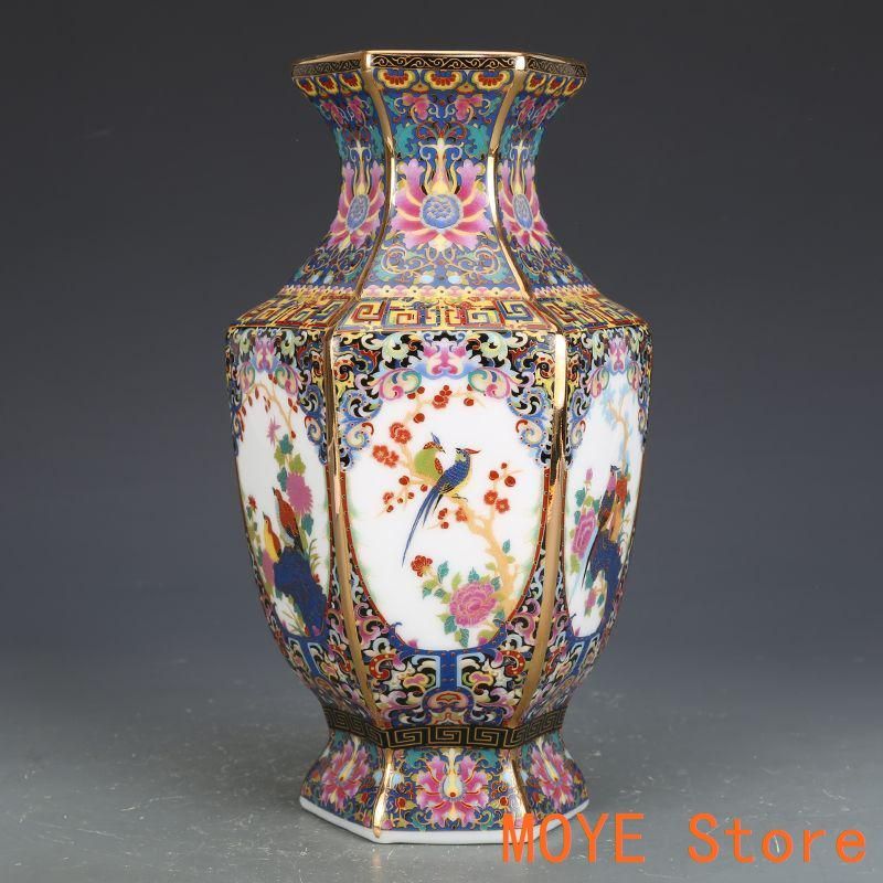 乾隆琺瑯彩六方瓶 景徳鎮 陶磁器 装飾品 現代工芸品 美術品 置物