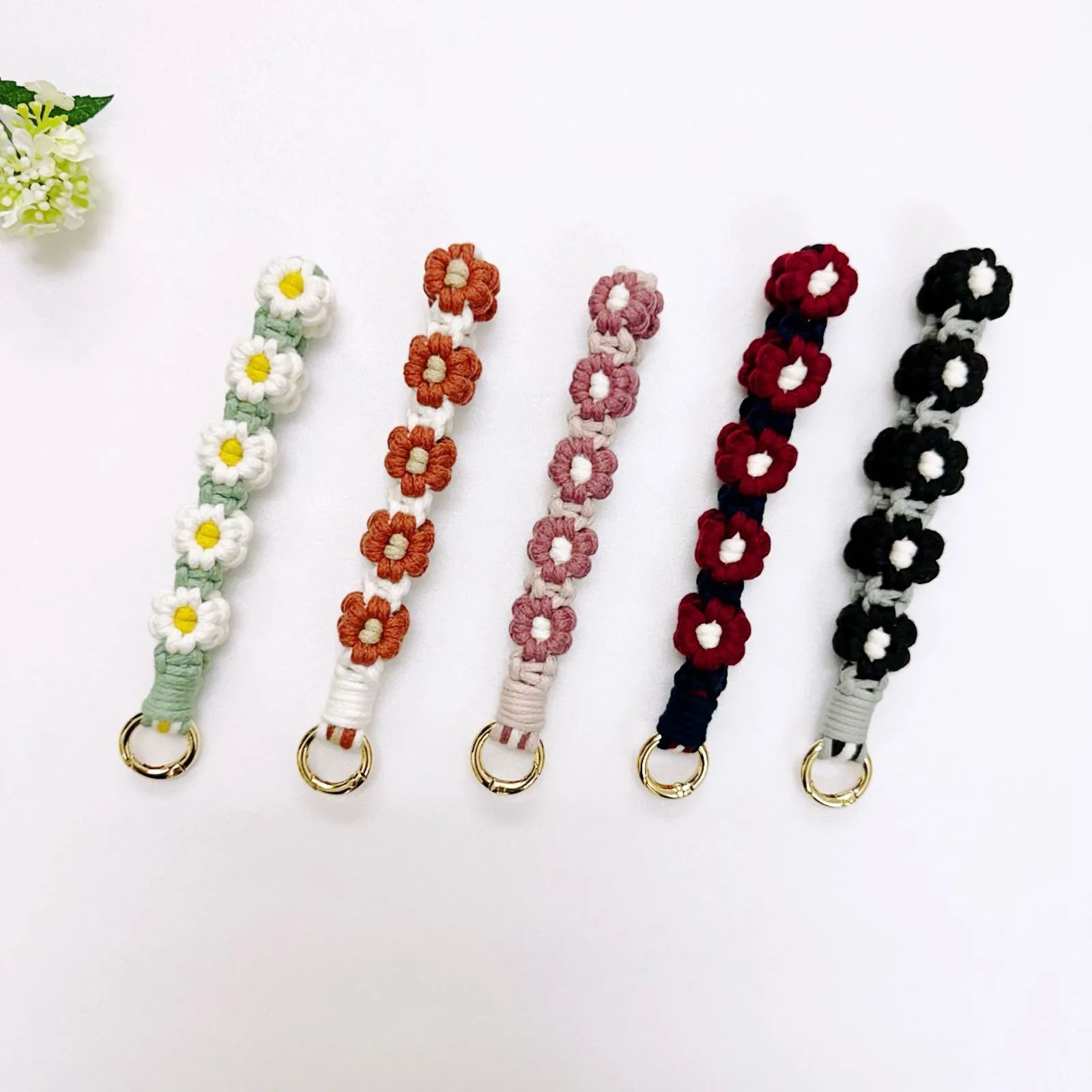 マクラメフラワー編みスマホストラップ ハンドストラップ キーリング