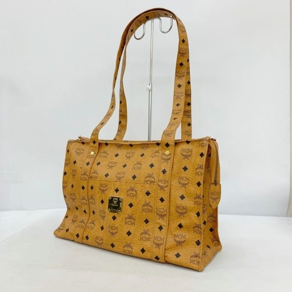 MCM 1円 MCM ロゴ柄 ファスナー開閉 レザー ショルダーバッグ ブラウン