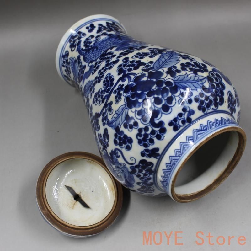 清同治青花穿花麒麟紋茶蓋缶 景徳鎮 陶磁器 装飾品 現代工芸品 美術品