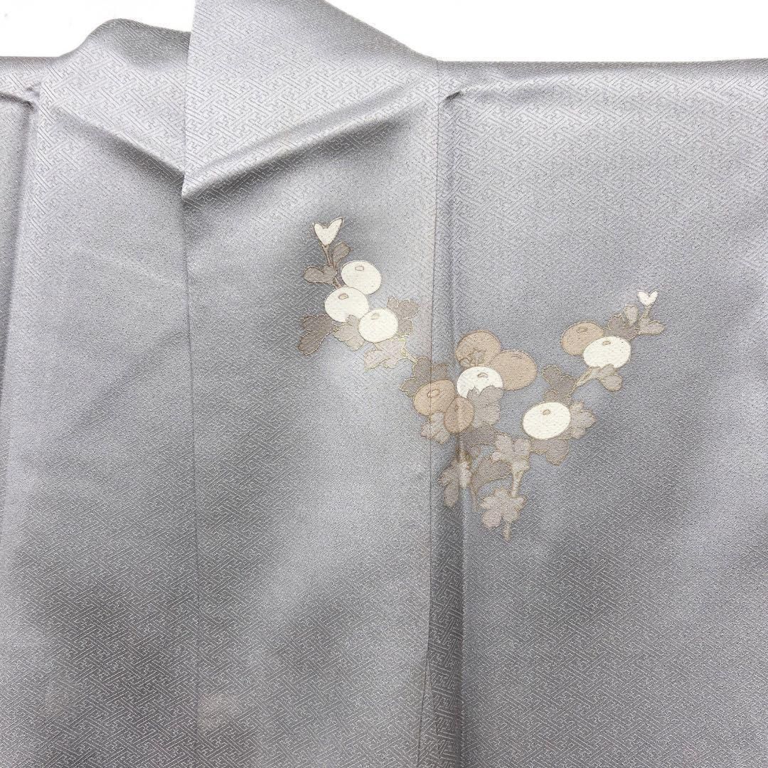 付け下げ 金通し 金駒刺繍 熨斗 牡丹 菖蒲 菊 グレー系 着物 062w d
