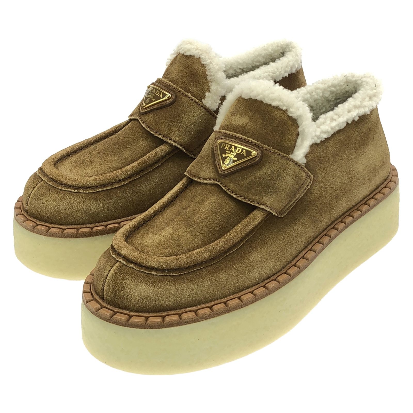 プラダ PRADA ローファー シューズ ベージュ ムートン シューズ