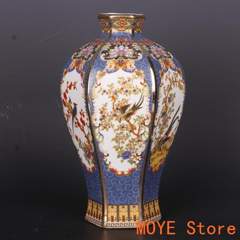 パステル蒔絵人物四角い花瓶 景徳鎮 陶磁器 装飾品 工芸品 美術品 置物