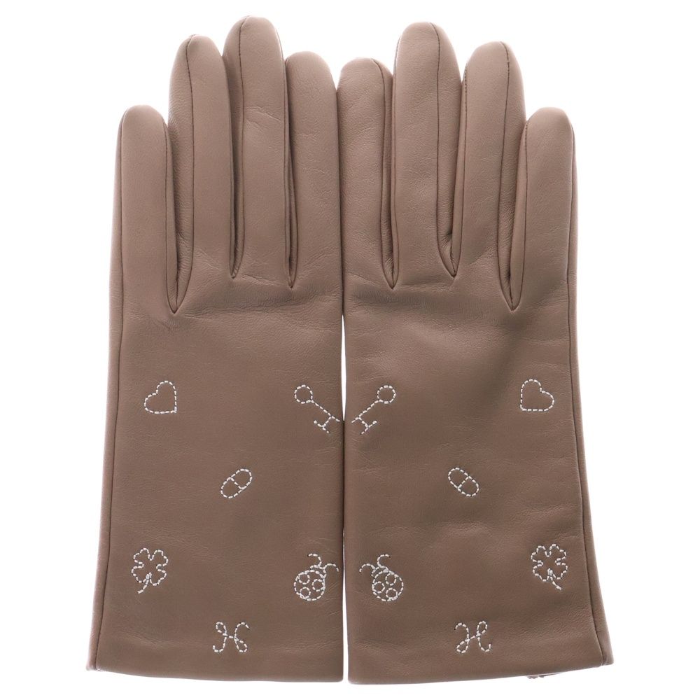 HERMES (エルメス) ラッキーチャーム レザー グローブ 手袋 ブラウン