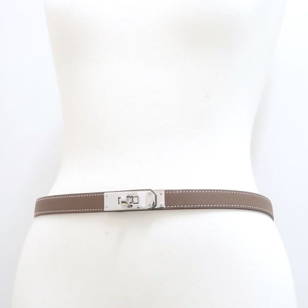 HERMES ケリー ベルト 18 エトゥープ シルバー金具 美品 箱付 エルメス