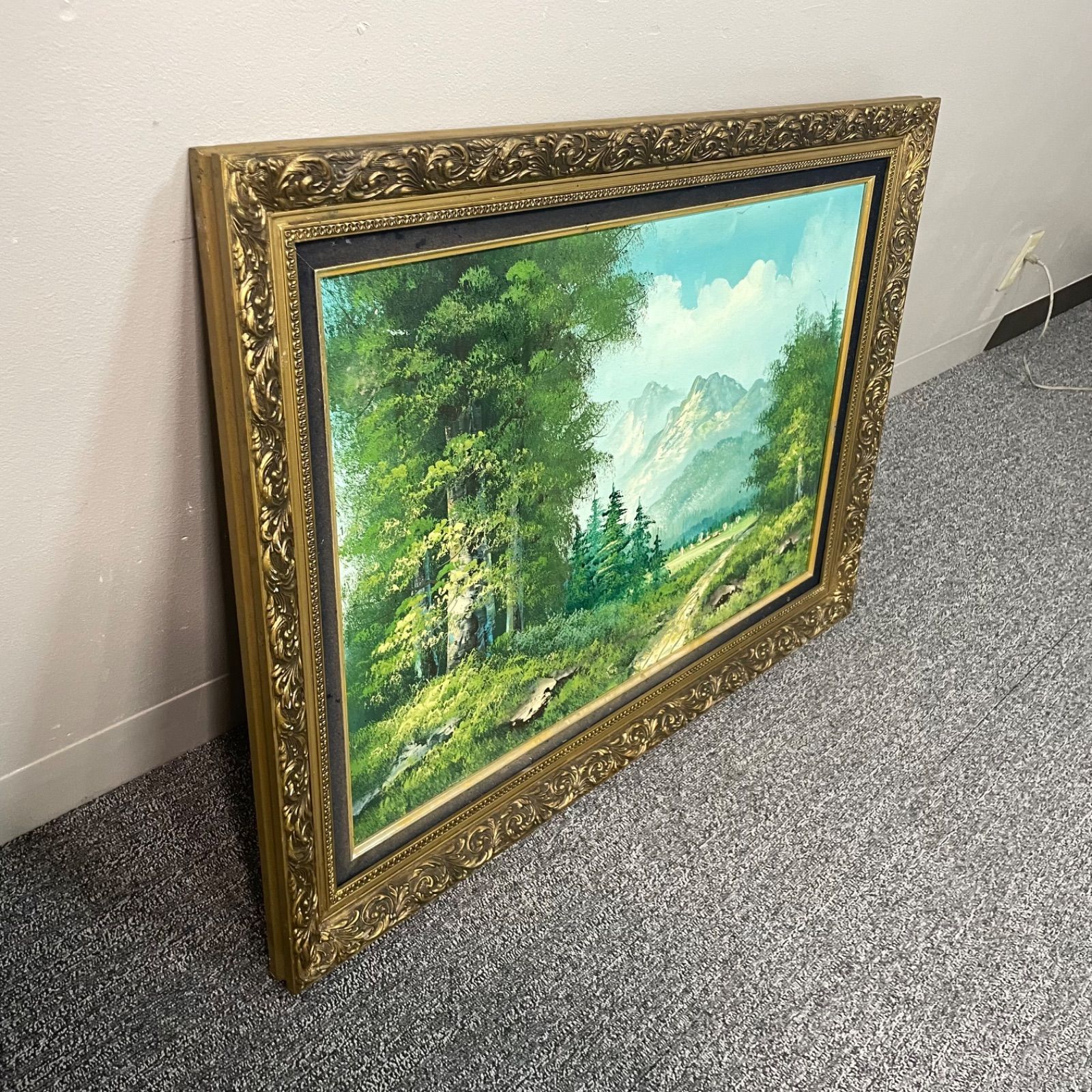 油絵 絵 絵画インテリア 額付(青緑＋金色の枠)F4-040314 子供雨あがり