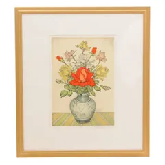 服部和三郎、薔薇とアネモネ 水仙 チューリップ、F10号、真作油絵