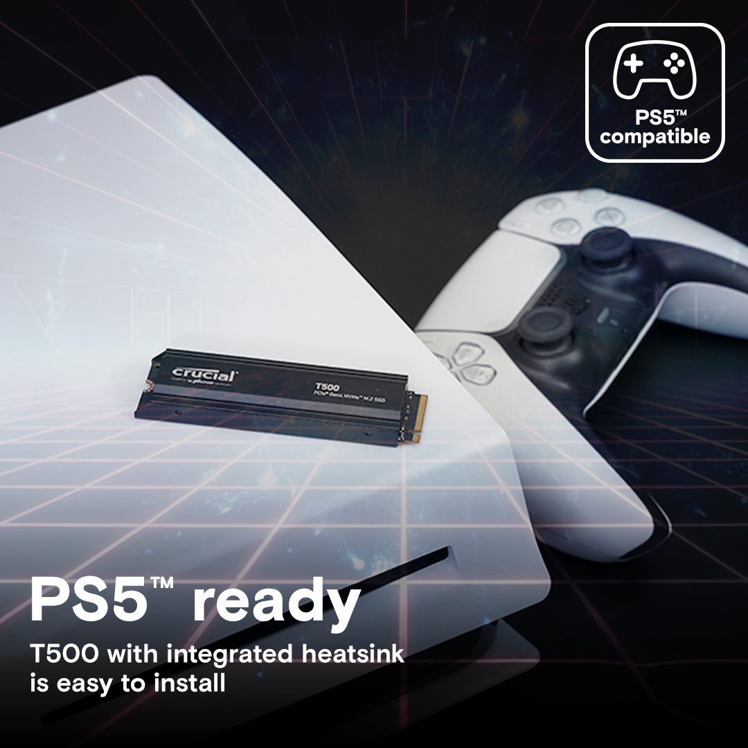 Crucial T500 1TB PCIe Gen4 NVMe M.2 SSD with heatsink