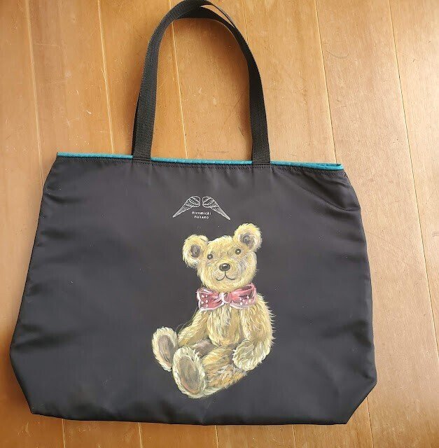 クマさん＆妖精イラスト👼ナイロン製バッグ(手描き)｜こうこ