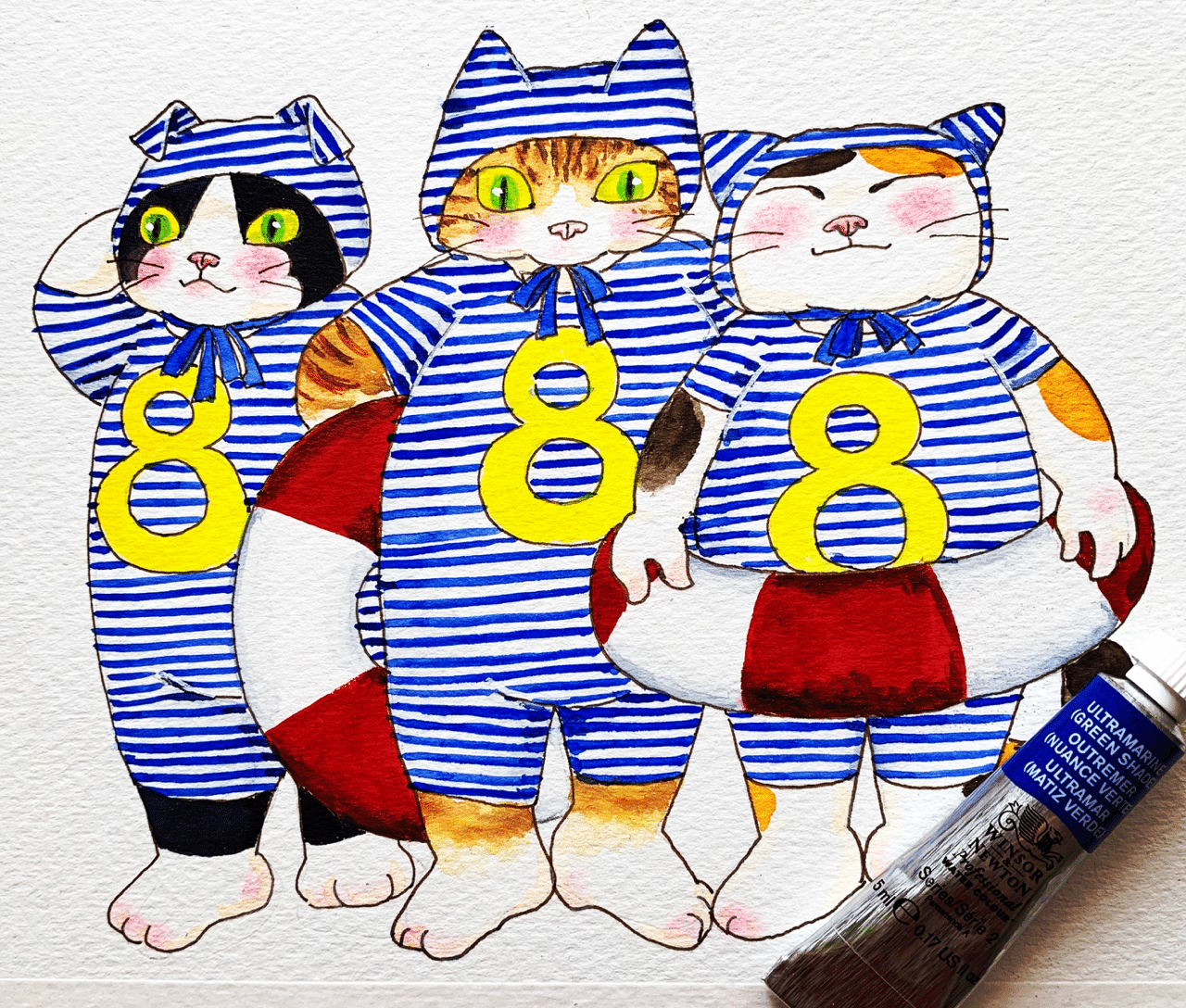 猫 水彩画｜Naoka7714